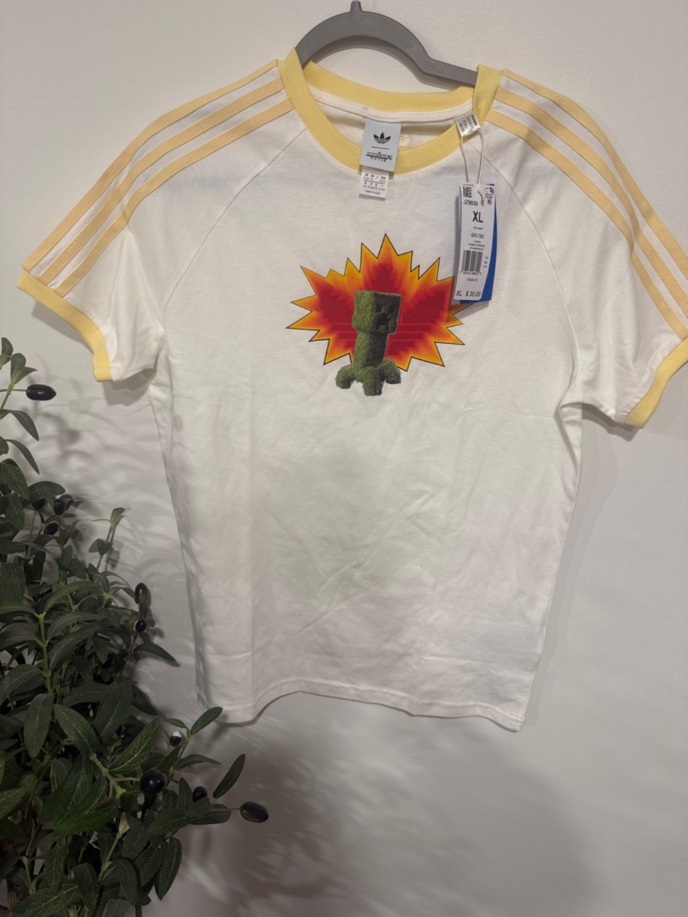 adidas White & Yellow Kids Minecraft Creeper Tee